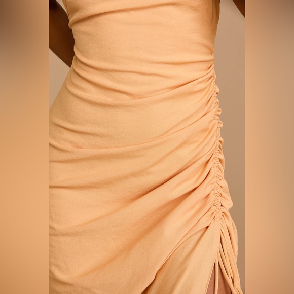 Love You Like I Do Light Orange Ruched Drawstring Maxi Dress - Picture 3 of 5